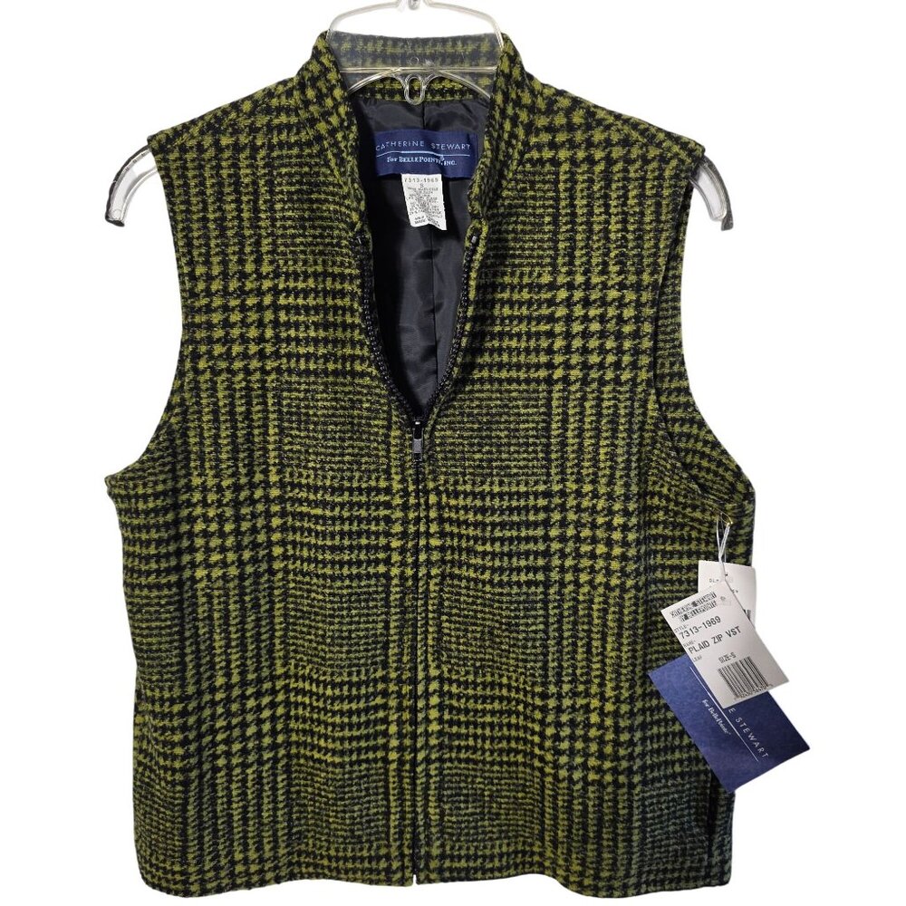 Y2k Womens Small Plaid Zip Vest Green Autumn Earthy Natural New USA
